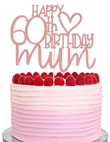 AmarYYa Happy 60. Geburtstag Mum Kuchenaufsatz - Rose Gold Glitzernder Karton, 1 Stück, Ideal für Muttertags- und Geburtstagsfeiern