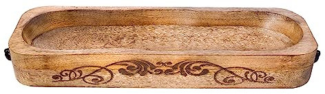 Divit Shilp Natural Wooden Tray, Serving Bowl for Salad, Veggies and Fruits, Large Deep Tray for Family, Party. (Tray with Handle)