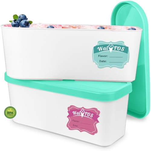 Walfos Eiscremebehälter für hausgemachtes Eis, Bonus-Dichtungsbänder, halten Silikondeckel luftdicht, wiederverwendbare Eisbecher, stapelbare Gefrieraufbewahrung für Joghurt, Sorbet, Grün