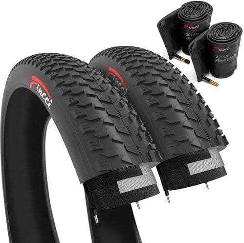 Fincci Paar Fatbike Reifen 26x4.0 Zoll 100-559 Fahrradreifen Fett Und 48mm Autoventil Schläuche für Rennräder Mountainbike MTB Schlamm Schmutz Offroad mit Fahrrad Mantel 26 x 4.00 (2er Pack)