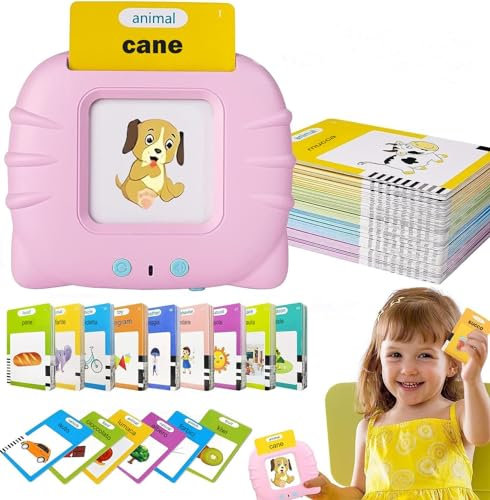 Felly Schede Flash Cards Parlanti Italiano, Giochi Educativi Stimolare Linguaggio 1 2 3 4 anni, Giocattoli di Apprendimento Bambini, Gioco Montessori Ascoltare e Imparare di Base 224 Parole(Rosa)