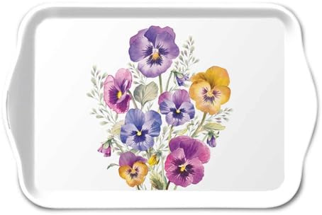 Ambiente Tablett Tray Serviertablett 13x21 cm Dekotablett Stiefmütterchen Pansies Blumenmotiv Melamintablett Garten Frühling Sommer