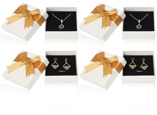 Nideen 4 Stück Geschenkbox für Schmuck, Klein Geschenkbox Mit Deckel Schmuckschachtel Geschenkbox Für Ringe, Ohrringe Und Halsketten(Gold)