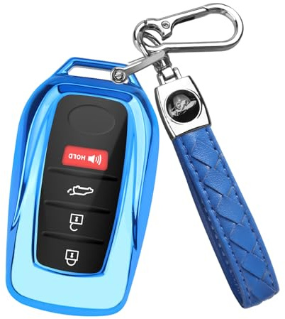QBUC Coque de clé avec porte-clés, convient pour Toyota Venza, RAV4 Prime, Sienne, Tundra, Corolla Cross, Land Cruiser, Fortuner, Mirai 2021-2024 (bleu)