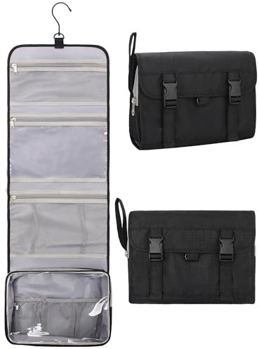 Twofold Travel Hanging Toiletry Bag Waterproof Large Wash Bag Makeup Organizer Cosmetic Case for Travel, Bathroom, Shaving - Black