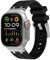 Shesyuki Sport Bracelet en silicone compatible avec Apple Watch Ultra 2 / Ultra 49mm 45mm 44mm 42mm pour hommes, iWatch Ultra/Ultra 2 SE Series 9 8 7 6 5 4（Silver Adapter-Black）