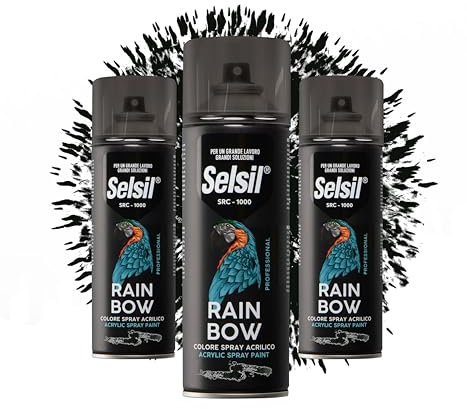 DETERMONDO 3 Bombolette di Vernice Spray Acrilica 400ml Bombolette Spray Colorate Multiuso per Interni ed Esterni (Ral 9005 Nero Opaco)