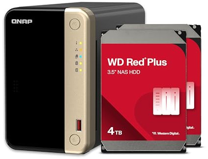 QNAP TS-264-8G-24WD-US NAS desktop ad alte prestazioni a 2 alloggiamenti con capacità di archiviazione di 4 TB, pacchetto HDD preconfigurato RAID1 WD Red Plus