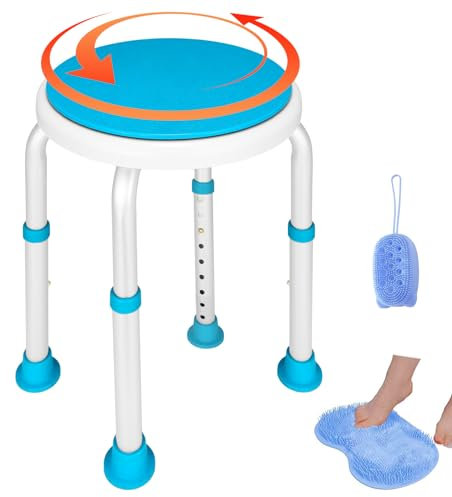 Gillion Sedia da doccia per doccia interna, sedile da doccia girevole a 360 gradi, sgabello da doccia regolabile in altezza, panca da doccia antiscivolo, sgabello per anziani disabili, adulti,