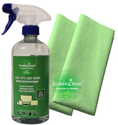 ROGGE Screen Clean Nettoyant d'écran 100 % recyclé R-PET pour téléviseur LCD/TFT/LED/OLED avec 2 chiffons microfibre professionnels Vileda QuickStar Micro 38 x 40 cm, vert