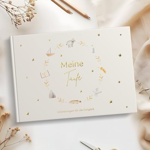 MeinBaby123® Taufbuch Meine Taufe | Taufbuch | Geschenk zur Taufe | Taufgeschenke Jungen & für Mädchen | Erinnerungsbuch Taufe | Taufe Deko - vergoldetes Cover