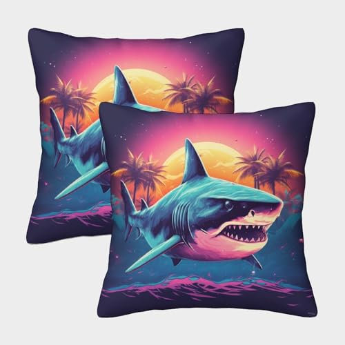 DCABEIOOE Hai 2er Set Hai Zierkissen Outdoor Schlafzimmer GKunstenbettck 40x40cm