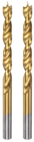 sourcing map 2pcs Brad Point Drill Bit 6.5mm(1/4) Dia Straight Round Shank Drill Metric Brad Point Spiral Twist Drill Bits for Carpenter Woodworking Plastic Rubber, Golden