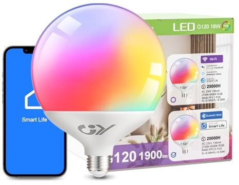 GY Mesh Glühbirne E27 LED Bluetooth Mesh G120, Smarte Glühbirne, Lampe mit 14W 2240LM ersetzt 120W Globe Glühbirne, Smart Home Wifi Leuchtmittel, Musiksynchroner Farbwechsel Lampe, 1er-Pack