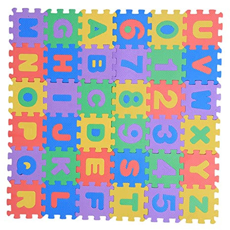 36-teilige Spielmatte aus Weichem Eva-Schaum, Zahlen, Buchstaben, Puzzle, Spielmatten, Bodenbelag, Quadratische Matten, Spielmatten für Babys und