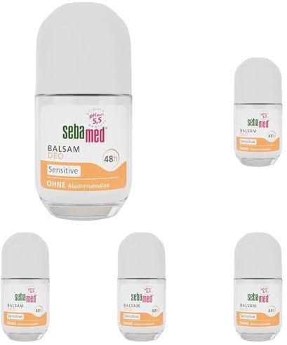 SEBAMED Balsam Deo Sensitive Roll-on, zuverlässiger Schutz vor Körpergeruch, 48h Wirkung, besonders hautverträglich, ohne Aluminiumsalze, 50 ml (Packung mit 5)