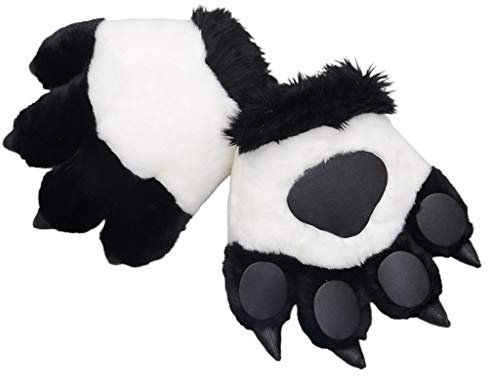 Arecobticy Handschuhe, Panda-Patoten-Plüschhandschuhe, Stofftiere, Cosplay, Fäustlinge, schwarz/weiß, 30x25x3cm