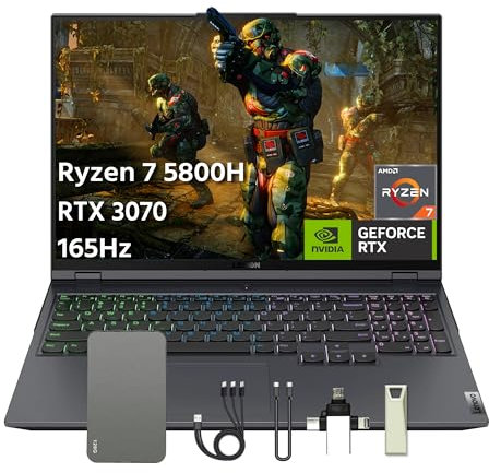 Lenovo Legion 5 Pro Ordinateur portable de jeu 16 WQXGA 165 Hz, AMD Ryzen 7-5800H, 16 Go de RAM, SSD PCIe 1 To, clavier rétroéclairé RVB 4 zones, webcam HD, Win 11 Home, noir, station d'accueil de