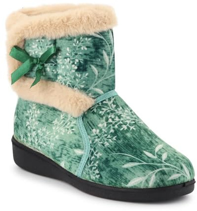 Pavers Warm-Lined Touch-Fasten Slippers - Green Size 7