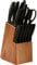 Set de cuchillos de cocina con porta cuchillos cocina 15 piezas (incluye tijera y afilador). Juego de cuchillos de cocina con taco para cuchillos de madera maciza. Set cuchillos cocina (Oscuro)