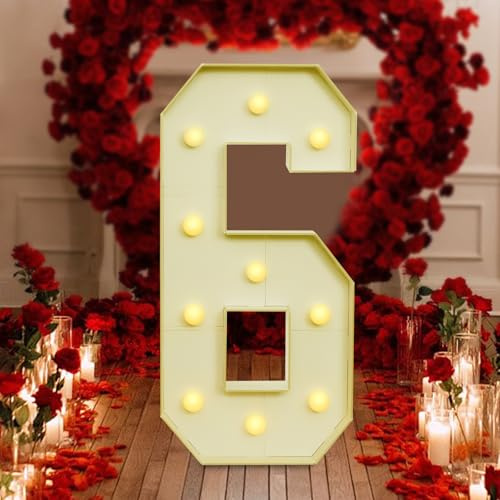 LED Zahlen Lampe Nummer Beleuchtete Ziffern 0 1 2 3 4 5 6 7 8 9 - Warmweiße Lichter, 10 LEDs, Hochzeitsdekoration für Geburtstag, Party, Hochzeit, Urlaub, Haus & Bar, groß, 100cm (6)