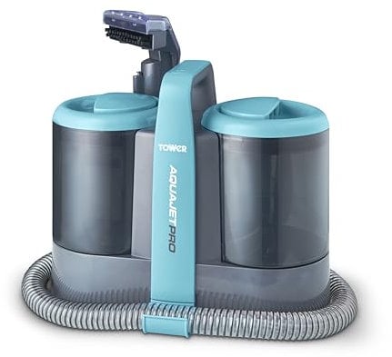 Tower T548007 AquajetPro Spot Cleaner with Window Cleaning Attachment & Extension Pole, 1.5L Clean Water Tank, 0.8L Dirty Water Tank, 450W, Blue