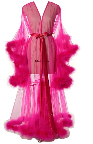 UIHECTA Vestaglie da Sposa in Piuma da Donna Veste in Piuma in Prospettiva Sciarpa da Sposa Lunga Veste da Notte,Rosa,M(INTL.XS—S)