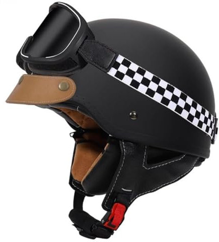 Retrò Elmetto Tedesco Casco Motociclista ECEDOT Omologato Mezzo Casco Caschi Jet E Demi-Jet Moto Con Occhiali Casco Da Moto Aperto Universale Uomo Donna Per Street Cruiser 1,4XL:67-68CM