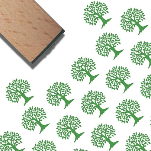 craspire 0.6 Mini Tampon en Bois Réutilisable Motif Arbre de Vie Petit Carré Motif Plante Bourdon Imprimé Vintage Poignée en Caoutchouc Durable Bois Naturel pour Journal Intime Scrapbooking