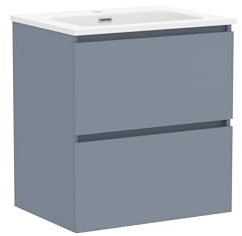 Baikal Mueble de Baño Klay. Mueble MONTADO. 2 Cajones Suspendido con Lavabo. Armario de Baño. Lavabo Ceramico. 60cm Azul.