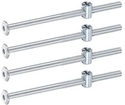 QUARKZMAN 4 Stück Bettgestellschrauben, M6 x 110mm Innensechskantschrauben Fassungsmuttern Etagenbett-Schrauben Möbelschrauben Mit Reis-Kopf Fassungsmutter Für Stühle Kinderbetten, Silber