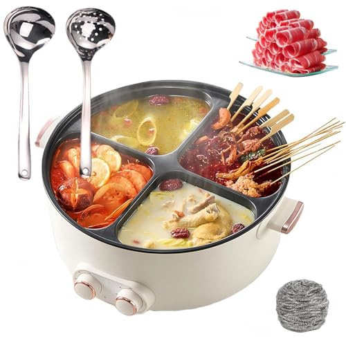 Marmite Multifonctionnelle à Quatre Grilles, éLectrique Multifonctionnelle à 4 Compartiments, Grande Capacité de 6 L, Une Marmite Avec 4 Saveurs, ExpéRience de Cuisson Multiple