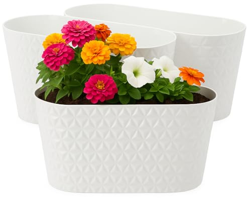 Home Garden Ornaments Oval Long Indoor Plant Pots 23 cm – Pearly Herb & Succulent Planter Pots, Decorative Window Flower Pots, White