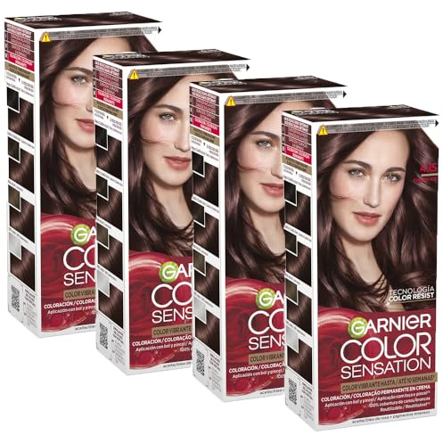 Garnier Color Sensation Pack 4 4.15 Chocolate Tinte Permanente | Color Intenso y Brillo Espejo, Cobertura 100% Canas, Aceites Florales, Color Sensation