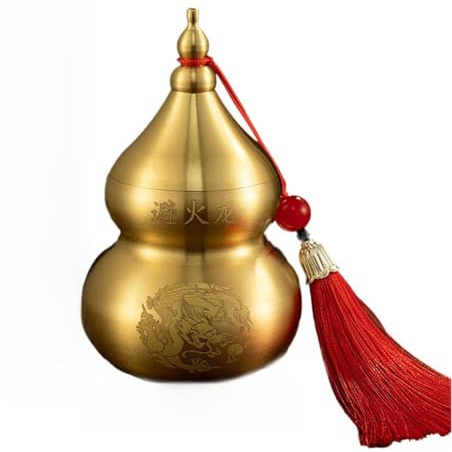 Lipfer Feng Shui Chinese Brass Wu Lou Gourd,Brass Gourd Statue with Cover Gold Wu Lou Figurine Home Decoration Collectible for Good Luck Fortune