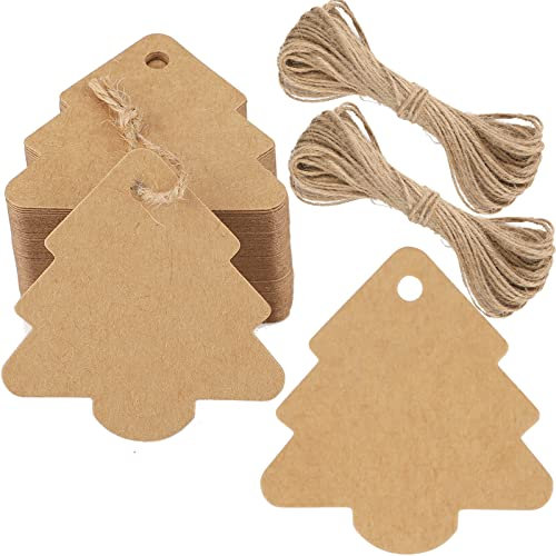 G2PLUS 100PCS Étiquettes de Noël en Papier Kraft,Brun Étiquettes arbre de Noël en Papier Kraft Étiquettes de Cadeaux Noël avec Ficelle pour Emballage de Cadeaux et Décoration d'arbre de Noël