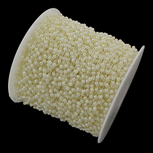 Perlin - 5 Meter Perlenband Hochzeit Tischdeko Tischband Dekoband Perlenkette Zuchtperle Imitat Perlmutt Creme 3mm Wedding Deko Perlengirlande Wachsperlen Dekoperle Pearl Beads Meterware C288