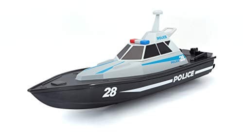 Bauer Spielwaren M82196 Tech R/C Polizeiboot: Ferngesteuertes Spielzeugboot im Polizei-Look, 35 Meter Reichweite, Akku mit USB-Ladefunktion, 34 cm, schwarz -582196