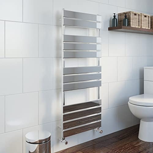 DuraTherm® 1200 x 500mm Flat Panel Heated Towel Rail Radiator Modern Central Heating Bathroom Warmer Wall Mounted Ladder Rad, Polished Chrome