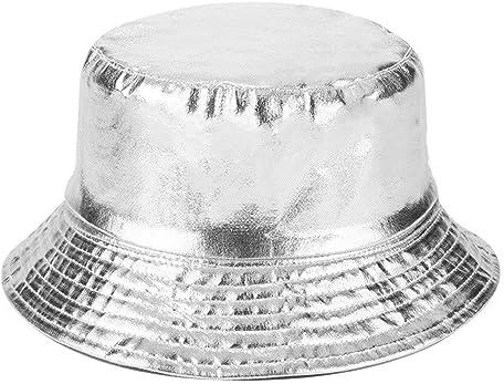Joylife Metallic Bucket Hat Trendy Fisherman Hats Unisex Reversible Packable Sun Cap, Silver