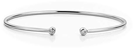 OROVI Schmuck Damen 0,11 Ct Diamant– Armreif Gold mit 2 natürlichen Diamanten im Brillantschliff in einer Zargenfassung Zeitloses klassisches Armband aus Weißgold 9 Karat (375)