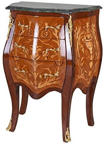 Barock Kommode Marmorplatte Nachtkommode Nachtschrank Antik Braun 55cm Intarsien cat176 Palazzo Exklusiv