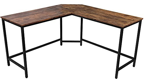 Schreibtisch L Form - industrial Design, aus Metall, 135x50 cm, Schwarz Braun - Eckscreibtisch, Computertisch, Bürotisch, Arbeitstisch für Home Office, Büro, Vintage Retro Laptop und PC Tisch