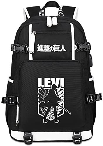 Roffatide Anime Attack on Titan Levi Wings of Freedom Ackerman Laptop-Rucksack mit USB-Ladeanschluss und Kopfhöreranschluss