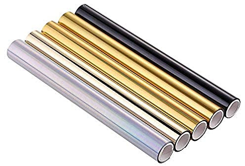 Glitzer-Heißfolie, metallische Vielfalt, 5 Stück, mehrfarbig, 19 cm x 5 m, Heißstempel-Folie, Goldfolie, Folie von Laserdrucker und Laminiergerät,