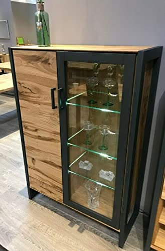 Vitrine Janne Regal Hochschrank Highboard Alteiche Metall Graphitgrau B.97cm