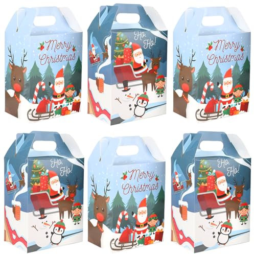 Christmas Cupcake Box (PACK OF 6) Treats Boxes for Gifts Giving, Christmas Cardboard Lunch Boxes Candy Chocolate Cookie Food Bakery Boxes, Santa Snowman Xmas Tree Design Present Decoration Box