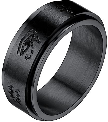 FaithHeart Schwarz Horus Auge Spinnerring in Ringgröße 72 drehbarer Meditationsring Punk Horus Auge Fingerring Vintag drehbarer Bandring mit Geschenkebox für Muttertag Weihnachten