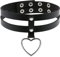 Flongo Tattoo Choker Leder Halsband Lederhalsband Damen Halskette mit Herz Nieten Anhänger Kette Schwarz Silber Gothic Punk Rock