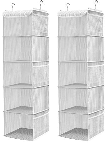BrilliantJo 2 PCS Hanging Wardrobe Closet Storage with 5 Shelves Organiser Grey Strip 108H x 30W x 30L